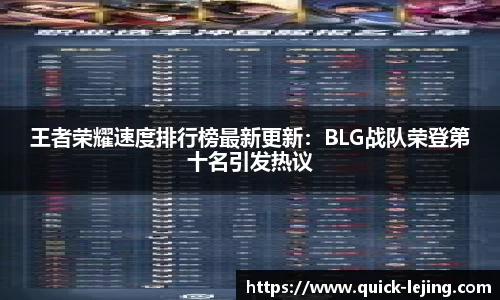 王者荣耀速度排行榜最新更新：BLG战队荣登第十名引发热议